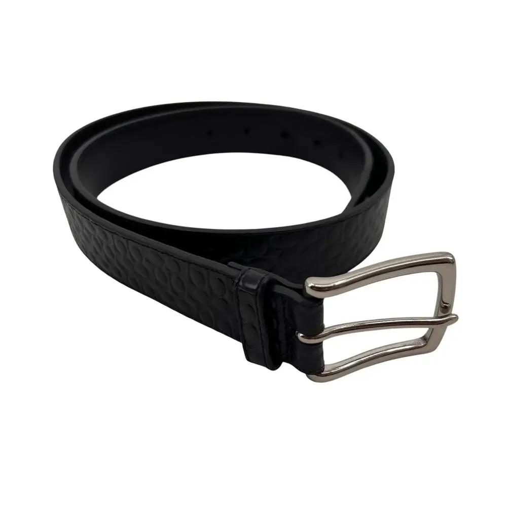 Coach Belt Mens 34 Black Textured Sig Logo Genuine Calfskin Solid Brass Buckle